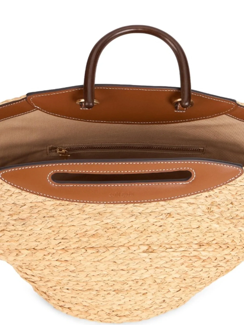 CULT GAIA Straw Dome Tote Bag with Brown Leather Trim - Picture 7 of 10